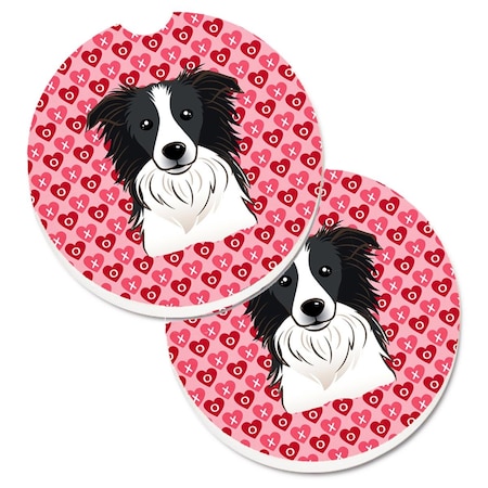 Carolines Treasures Border Collie Hearts Cup Holder Car Coasters - Set of 2 BB5311CARC